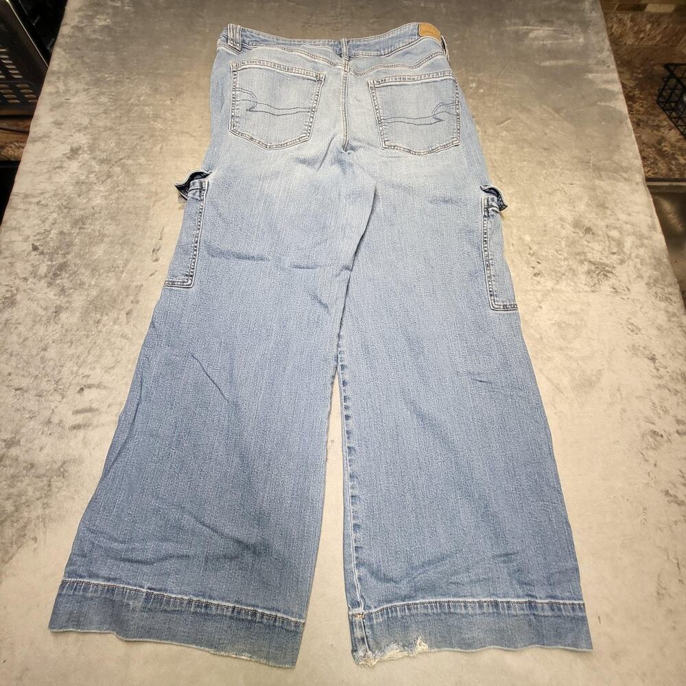 American Eagle Jeans Womens 18 Blue Super High-Rise Baggy Wide Leg Cargo - Picture 10 of 11